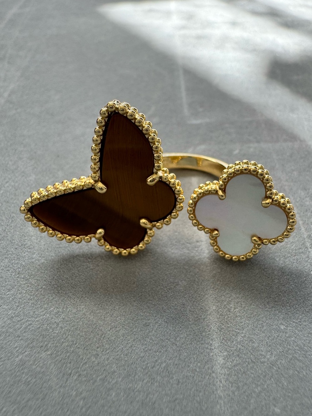 Butterfly and Clover Gold Ring